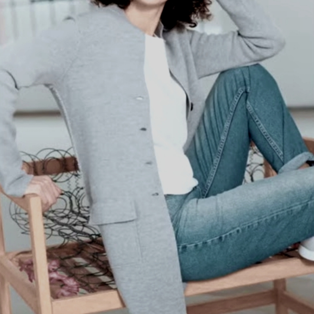 Ellen Tracy Toggle Button Longline Merino Wool Cardigan Minimalist Gray Size L